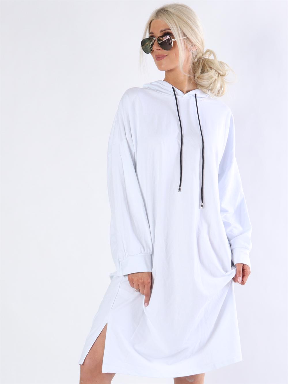 Safia - Armygrøn lang simpel hoodie kjole